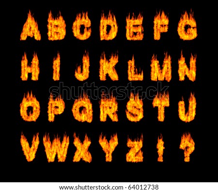 Set Of Burning Latin Alphabet Letters. Artistic Font. Digital ...