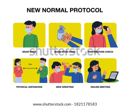 New normal protocol poster or public health practices for covid  vector illustrations