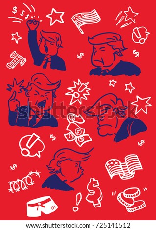 Donald Trump pattern cartoon red blue