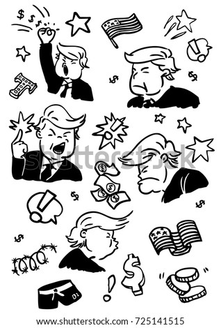 Donald Trump pattern cartoon black white