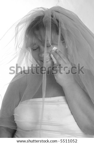 Beautiful portrait of a bride crying.