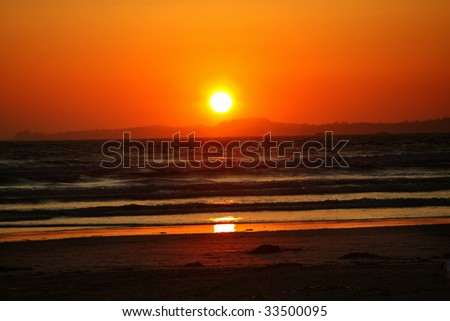 Beautiful sunset at the Ocean, Long beach, British Columbia