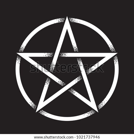 Pentagram or pentalpha or pentangle. Hand drawn dot work ancient pagan symbol of five-pointed star isolated vector illustration. Black work, flash tattoo or print design.