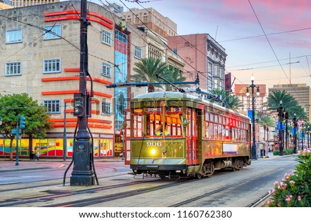 Image, Stock Photo Tram in the twilight Town