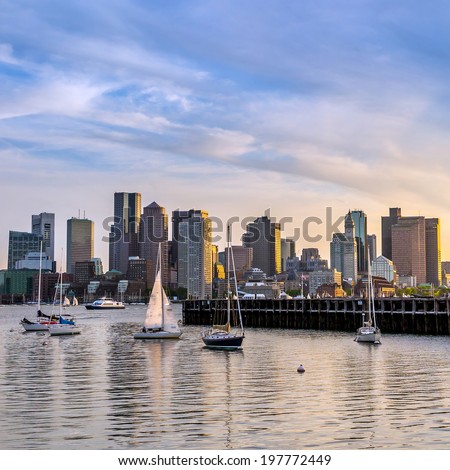 Boston city skyline view from East Boston