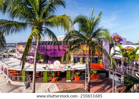 MIAMI, FL - August 11: Hard Rock Cafe on August 7, 2014 in Miami, Florida. It is located at 401 Biscayne Blvd. R-200 in Bayside Marketplace