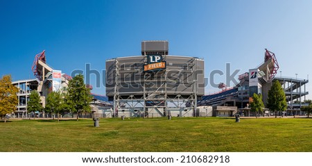 NASHVILLE - July 29: LP Field in Nashville onJuly 29, 2014. The stadium is the home field of the NFL\'s Tennessee Titans and the Tennessee State University Tigers.