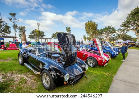 SAN DIEGO, USA - SEPTEMBER 28, 2014: Outdoor Exhibition of  retro cars at Embarcadero Marina Park North, San Diego on September 28, 2014