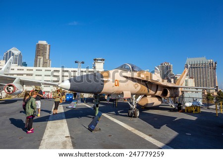 SAN DIEGO-SEP 28, 2014:The historic aircraft carrier, USS Midway now a museum docked in Downtown San Diego, on September 28, 2014