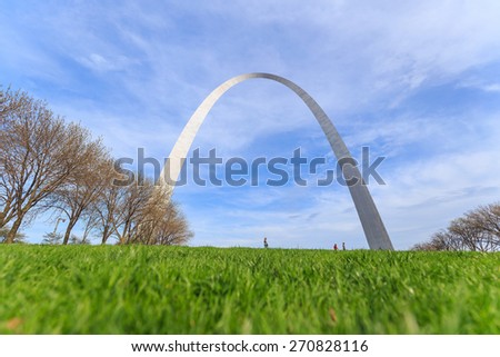 St. Louis Gateway Arch in Missouri with clouds and blue sky