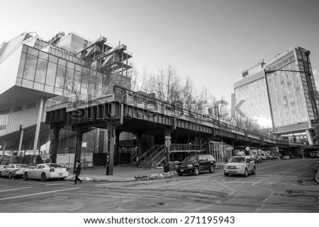 NEW YORK CITY - FEB 13: High Line Park in NYC seen on February 13, 2015. The High Line is a public park built on an historic freight rail line elevated above the streets on Manhattans West Side.