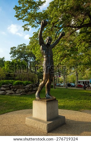 PHILADELPHIA - May 7: The Rocky Statue in Philadelphia, USA, on May 7, 2015. Originally created for the movie Rocky III, the sculpture is now a real-life monument to a celluloid hero