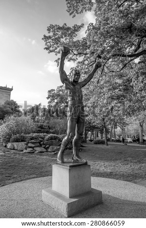 PHILADELPHIA - May 7: The Rocky Statue in Philadelphia, USA, on May 7, 2015. Originally created for the movie Rocky III, the sculpture is now a real-life monument to a celluloid hero