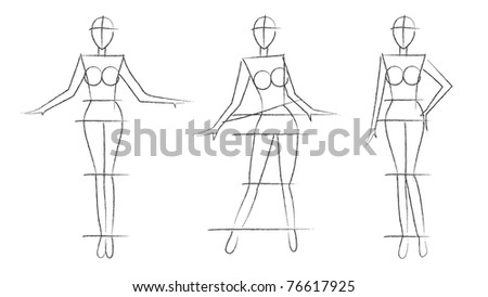 Sketch Women Pose For Fashion Design Stock Vector 76617925 : Shutterstock