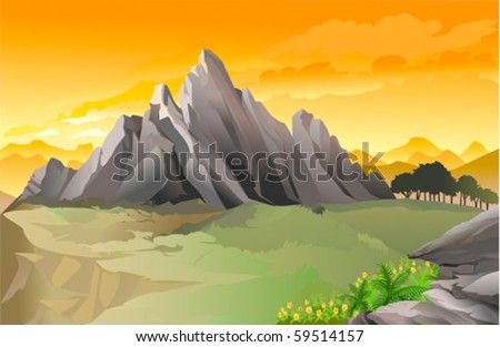 Magnificent western rocky mountain panorama with golden sky