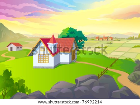 BEAUTIFUL VILLAGE ,VAST FIELDS and HOUSES in SPRING