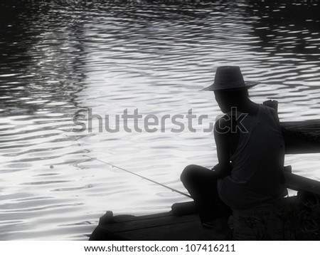 Waiting of the old man fishing.