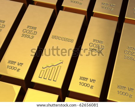 Success Three-dimensional gold bullion. On the scene black