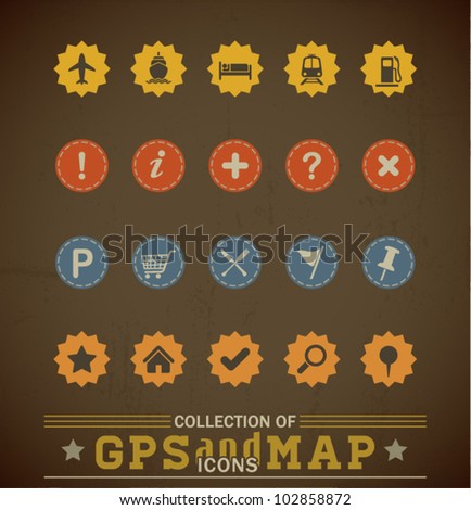 Retro GPS and MAP Icon Set. Vector Illustration.