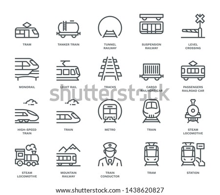 Rail transport Icons,  Monoline concept
The icons were created on a 48x48 pixel aligned, perfect grid providing a clean and crisp appearance. Adjustable stroke weight. 