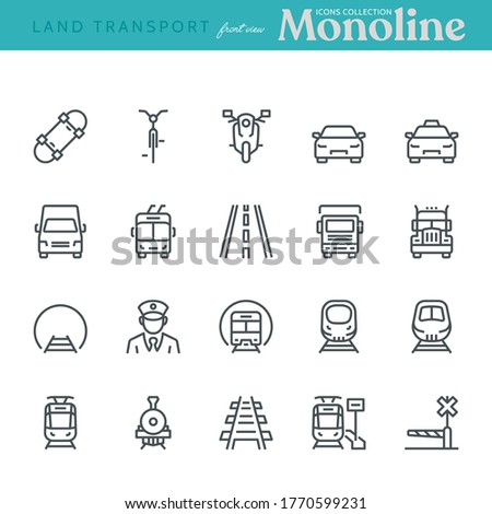 Land Transport Icons, oncoming/front view,  Monoline concept. The icons were created on a 48x48 pixel aligned, perfect grid, providing a clean and crisp appearance. Adjustable stroke weight.