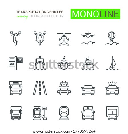 Transportation Icons,  front View, part III. Monoline concept
The icons were created on a 48x48 pixel aligned, perfect grid providing a clean and crisp appearance. Adjustable stroke weight. 