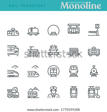 Rail Transport Icons,  Monoline concept
The icons were created on a 48x48 pixel aligned, perfect grid providing a clean and crisp appearance. Adjustable stroke weight. 
