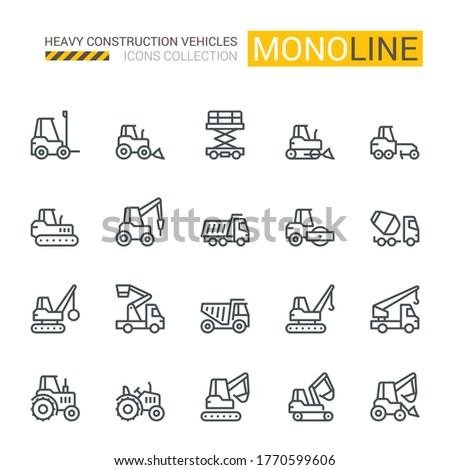 Industrial Vehicles Icons,  Monoline concept.

The icons were created on a 48x48 pixel aligned, perfect grid providing a clean and crisp appearance. Adjustable stroke weight. 