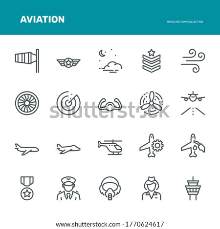 Aviation Icons,  Monoline concept
The icons were created on a 48x48 pixel aligned, perfect grid providing a clean and crisp appearance. Adjustable stroke weight. 
