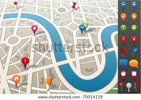 City map with GPS Icons.
