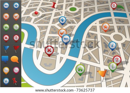 Street Map with GPS Icons.