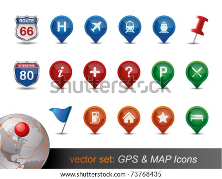 GPS and MAP Icon Set.