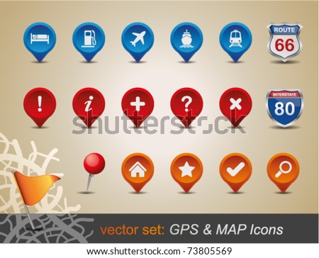 GPS and MAP Icon Set. Vector Illustration.