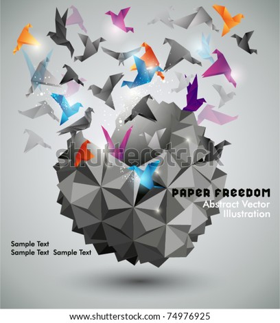 Paper Freedom, Origami abstract vector illustration.