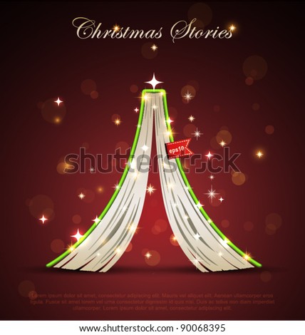 Creative Christmas tree formed from open upside down book. Vector Christmas  Illustration.