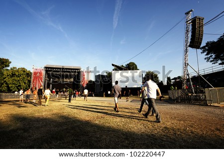 NOVI SAD, SERBIA - JULY 7: People go towards the Main Stage at the first day of EXIT 2011 Music Festival, on July 7, 2011 in the Petrovaradin Fortress in Novi Sad.