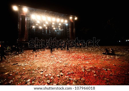 NOVI SAD, SERBIA - JULY 15: The Main Stage at EXIT 2012 Music Festival, after Guns N\' Roses\' performance on July 15, 2012 in the Petrovaradin Fortress in Novi Sad.