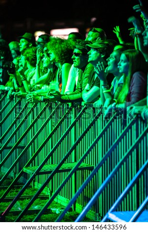 NOVI SAD, SERBIA - JULY 10: Audience infront of the Main Stage at EXIT 2013 Music Festival, during Viva Vox's performance on July 10, 2013 in the Petrovaradin Fortress in Novi Sad.