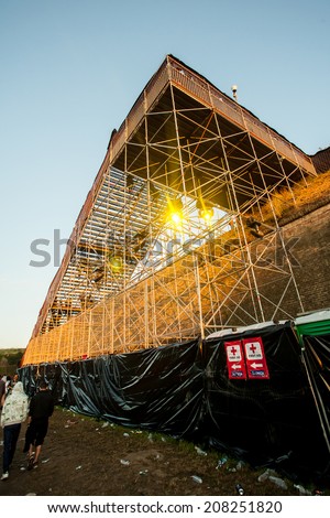 NOVI SAD, SERBIA - JULY 12: Large steel stairs construction near the Dance Arena at EXIT 2014 Music Festival, on July 12, 2014 in the Petrovaradin Fortress in Novi Sad.