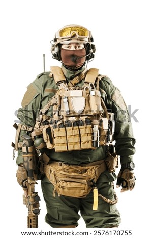 Similar – Image, Stock Photo Armed soldier ready for battle. Military concept.