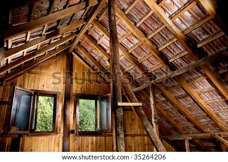 old attic of a house, hdr photo with multiple light sources