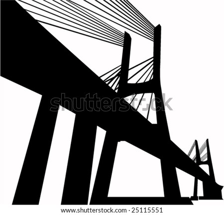 Black And White Silhouette Of Suspension Bridge Stock Vector ...