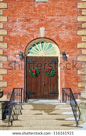 Christmas Wreaths on Door of Church
