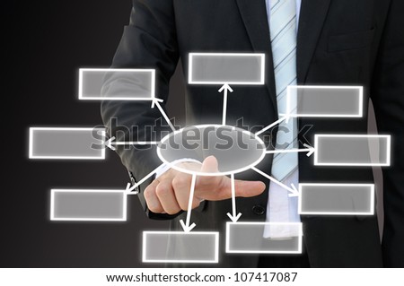 Businessman hand touch screen button of nine choices blank chart