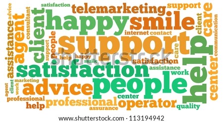 customer support info-text graphics and arrangement concept on white background (word cloud)