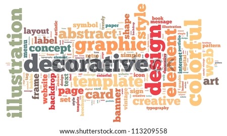 design info-text graphics and arrangement concept on white background (word cloud)