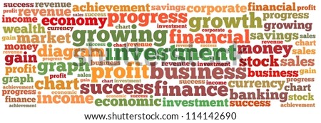 Investment info-text graphics and arrangement concept on white background (word cloud)