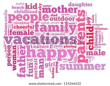 family holiday info-text graphics and arrangement concept on white background (word cloud)