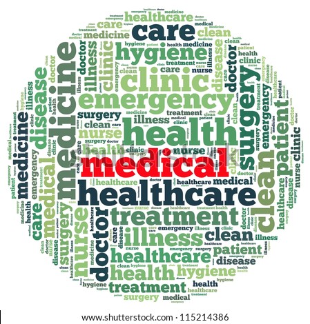 medical info-text graphics and arrangement concept on white background (word cloud)