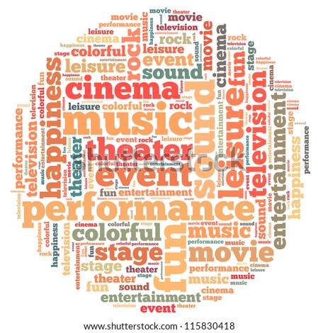 Entertainment info-text graphics and arrangement concept on white background (word cloud)